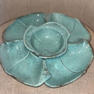 Vintage Turquoise California Pottery Snack Tray Set
